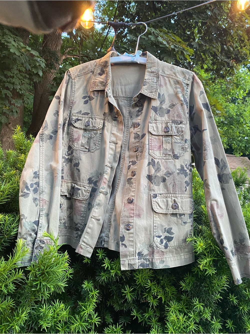 Floral Print Utility Jacket - Green Neutral Tones